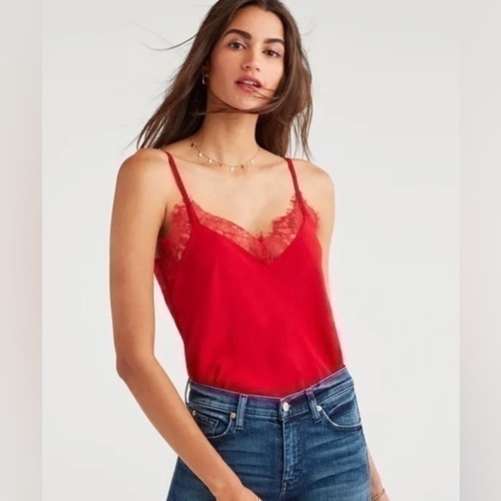 7 for all Mankind Lace Trim Cami in Red